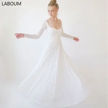 LaBoum Balta-LINE V-kaklo Grindų Ilgis Nėrinių Klasikinė Vestuvinė Suknelė 2023 Elegantiškas vestido de noiva brautkleider chalatas de mariée