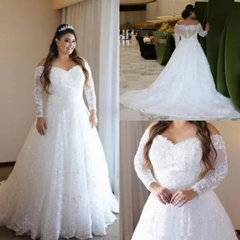 Plus Size Vestuvių Suknelės 2023 Nuo Peties Vien Ilgomis Rankovėmis Appliques Chalatas De Mariage Vestuvinės Suknelės Vestido De Noiva