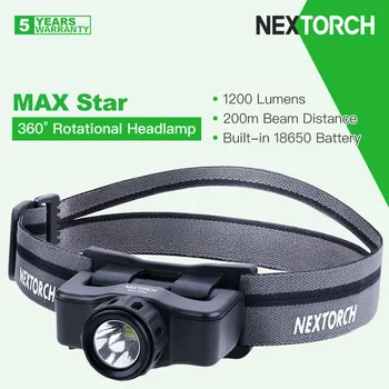 Nextorch MAX Star 360° Sukimosi priekinis Žibintas/Žibintuvėlis su Magnetinių Dial Jungiklis, 1200 Liumenų,integruotas pakartotinai Įkraunamas 18650 Baterija