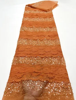2023 Naujas Narrival Orange Aukštos Kokybės Mados Afrikos Tiulio Blizgančiais Nėrinių Audinio Vestuvinė Suknelė Šalies Siuvimo 5 Metrų
