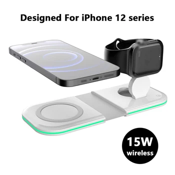 Sulankstomas Magnetinio Duo Įkroviklis Mac Saugaus iPhone 12 Pro 2in1 Belaidžio 15w Dual-Įkroviklis iPhone 12 Mini iWatch Airpods Greitai