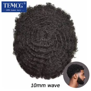 Afro Banga Plaukų Toupee Vyrų Patvarus Mono Garbanotas 100% žmogaus plaukų perukai vyrams, Vyrų Plaukų Protezavimas Pakeitimo Vieneto Vyrų Perukas