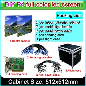 led vaizdo sienos P4 patalpų RGB full led didelis ekranas, informacinis ženklas ir kabineto dydžio 512x512mm