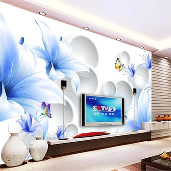 beibehang Užsakymą Foto Tapetai, Freskos Siena Lipdukas Blue Lily 3D 3D TV Sienos Fone de papel parede 3d para salė atacado