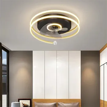 Juodos ir aukso šviesa minimalistinis ventiliatorius lubų šviesos, Virtuvė, Gyvenamasis Kambarys, Ventiliatorius Išjungti Šviesa namuose elektrinis ventiliatorius lempos