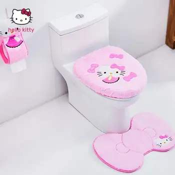 Hello Kitty Tualetinis Sėdynės Pagalvėlės Šeimos Animaciją Mielas Žiemos Sutirštės Klozeto Dangtis Tualetas Pjedestalo Žiedas Keturių Dalių Komplektas