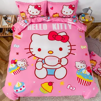 Sanrio Kawaii Hellokitty paklode keturių dalių animacinių filmų mielas antklodė padengti lova mergina širdies studentų dovana bendrabutyje trijų dalių rinkinys