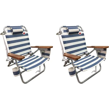OmniCore Dizaino (2-Pack) 5 Pozicijos, Aliuminio Paplūdimio Kėdės Mėlyna/ Balta Stipe Nešiojamas Kėdės, Lauko Baldai Stovyklavimo Kėdė