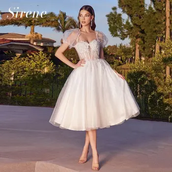 Princesė Trumpas Brangioji Vestuvių Suknelė 2023 Balto Tiulio Backless Nėrinių Aplikacijos Spakly Sluoksniuotos Rankovėmis Nuotakos Suknelė Vestidos De Novia