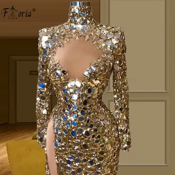 Vestidos De Noche Arabų Aukso Kristalai, Vakaro Suknelės 2023 Blizgančių Dubajus Ilgomis Rankovėmis Promenadzie Suknelė Įžymybė Šalis Suknelė Spalvingas
