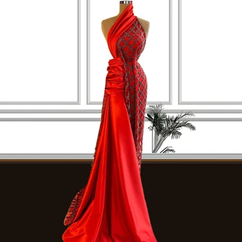 Blizgučiai Raudona vestidos formales Vieno Peties Pusėje su Ilgu Kaspinu Oficialų Suknelė Nemokamai Individualų FOE31110