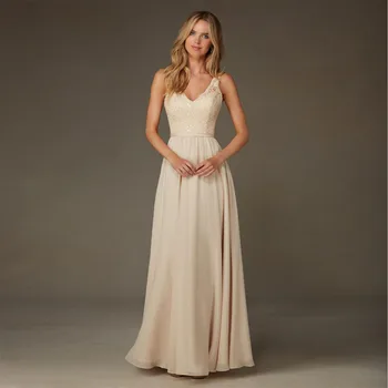 Elegantiškas-Line V-Kaklo Šifono 2016 Nėrinių Blizgančiais Bridesmaid suknelę