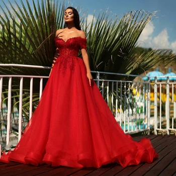 UZN Elegantiškas Tamsiai Raudona Kamuolys Suknelė Prom Dress nuo Sholder Rankovėmis Brangioji Appliques Nėrinių Vakare Chalatai