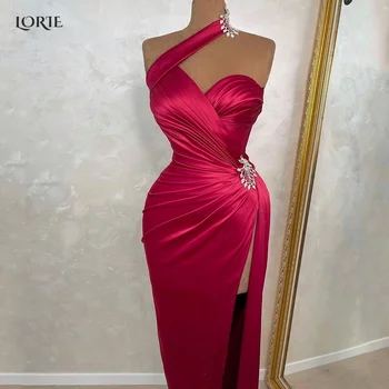 LORIE Raudoną vakarinių Suknelių Apynasrio Plisuotos Dubajus Undinė Satino Garsenybių Suknelės Pusėje Ritininės Lentjuostės Arabija Ruched Šalis Suknelė 2022