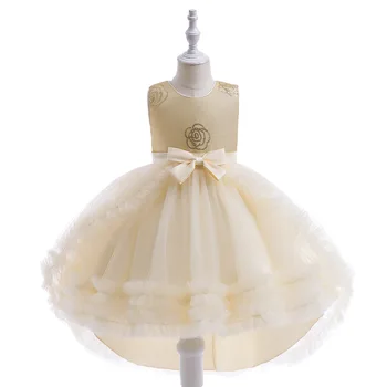 Šampanas Hi-Lo, Gėlių Mergaičių Suknelės, Vestuvių 2023 Princesė Tiulio Pufffy Konkurso Pirmosios Komunijos Suknelės Su Laivapriekio