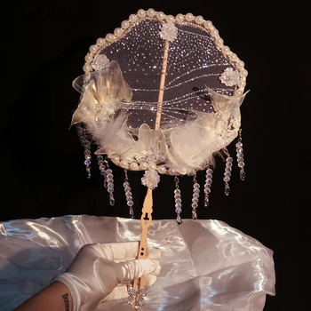 JaneVini Prabangūs Blizgučiai Kinijos Nuotakos Puokštės Ventiliatorius Dirbtinis 3D Gėlės Zawalcowany Kutai Metalo Gerbėjai Papuošalai, Vestuviniai Aksesuarai