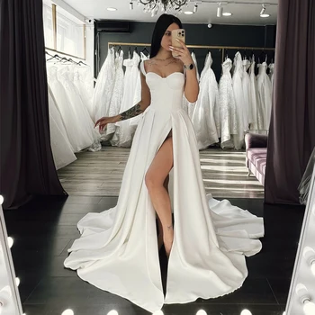 Eightree Seksualus Vestuvių Suknelės Baltos Brangioji Nuotakos Suknelė 2022-Line Aukštos Padalinta Princesė Vestuvių Vakarą Prom Chalatai, Plius Dydis