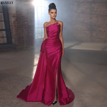 MANRAY Fuksija Ilgai Undinė Vakaro Suknelės 2023 arabų Overskirt Pusėje Ritininės Moterų Vestuvių Oficialus Šalis Suknelė Vestidos De Gala