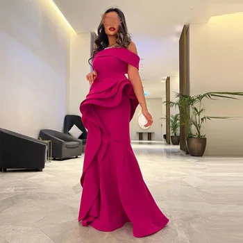 Sevintage Fuschia Satino Undinė Prom Dresses nuo Peties Klostyti Ruched Saudo arabų Moterų Vakare Gown Oficialų Šalis Suknelė