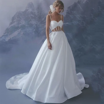 Eightree Balto Vestuvių Suknelės 2022 Blizgučiai Brangioji Nuotakos Suknelė Satino Rankovių Valymo Traukinio Vestuvių Vakaro Drabužiai Plius Dydis