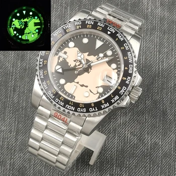 40mm Bliger Safyro stiklas Nerūdijančio Intensyvios šviesos NH34 Mechaniniai laikrodžiai Pirmininkas Plieno apyrankė Automatinė GMT Mens watch