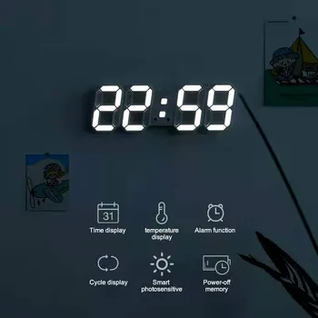 3D LED Skaitmeninis Laikrodis-Žadintuvas trimatis Sieninis Laikrodis Kabo Žiūrėti Stalo Kalendorius Termometras Elektroninis Laikrodis Baldai