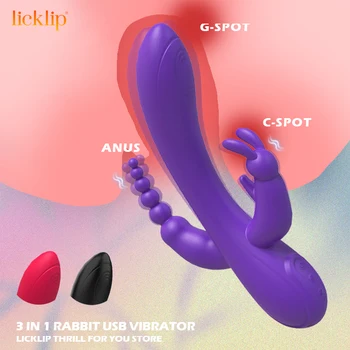 LICKLIP 3 In 1 G-Spot Rabbit Vibratorius Moterims Analinis Dildo Vibruojančiu Klitorio Makšties Massager Moterų Masturbacija Suaugusiųjų Sekso Žaislas