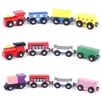 4Pcs Nuimamos Magnetinės Medinės Miniatiūrinių Traukinių Vežimo Modelio Vystymosi Vaikų Žaislas Dovana