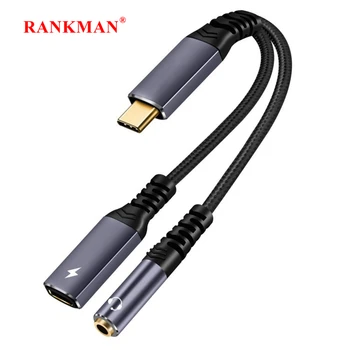 Rankman USB C-3.5 mm Lizdas Aux Audio Ausinių Tipas-C Ausinės Splitter Greitai PD Įkrauti 