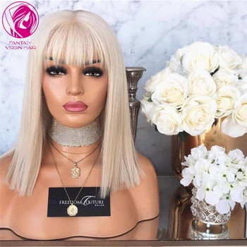 Žmogaus Plaukų Nėriniai Perukas su Kirpčiukais 60# Platinum Blond Spalva Skaidri Aišku, Nėriniai Priekiniai Perukai moterims Pakraštyje Glueless Ledinis Perukas